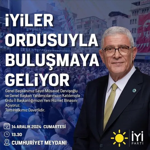 İYİ Parti Ordu İl Başkanlığı’nın yeni parti binasının açılışı gerçekleştirilecek.  