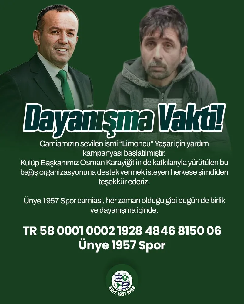 ÜNYE 1957 SPOR SEVDALISI “LİMONCU YAŞAR” İÇİN YARDIM KAMPANYASI BAŞLADI
