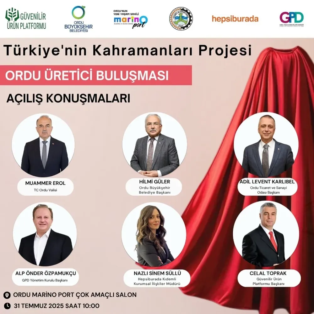 “Türkiye’nin Kahramanları” projesi, 31 Temmuz’da Ordu’nun Altınordu ilçesinde gerçekleştirilecek. 